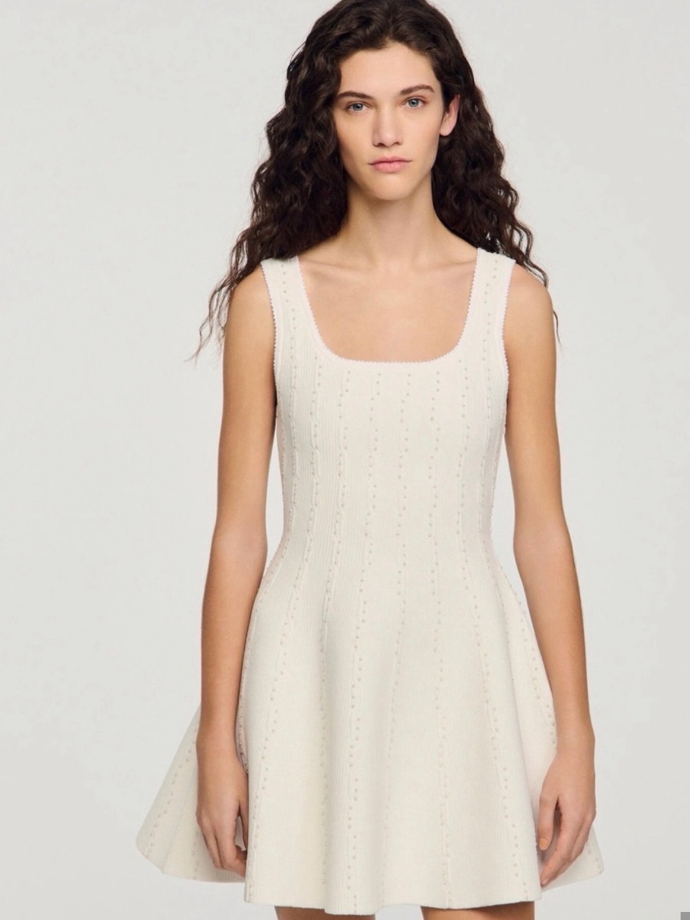 Sandro Cream Sleeveless Knit Fit-and-Flare Dress